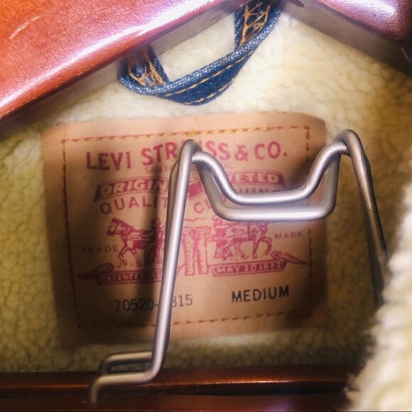 Levi’s Sherpa Trucker Jean Jacket Lined Fuzzy M Medium‎ Navy Blue - Picture 4 of 7